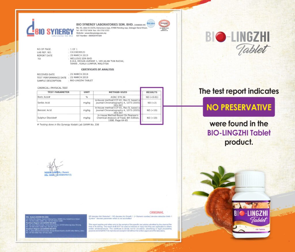 Bio-LingZhi | Wellous Australia 4 Bio-LingZhi_BioSynergy-Preservative-certificate_ENG