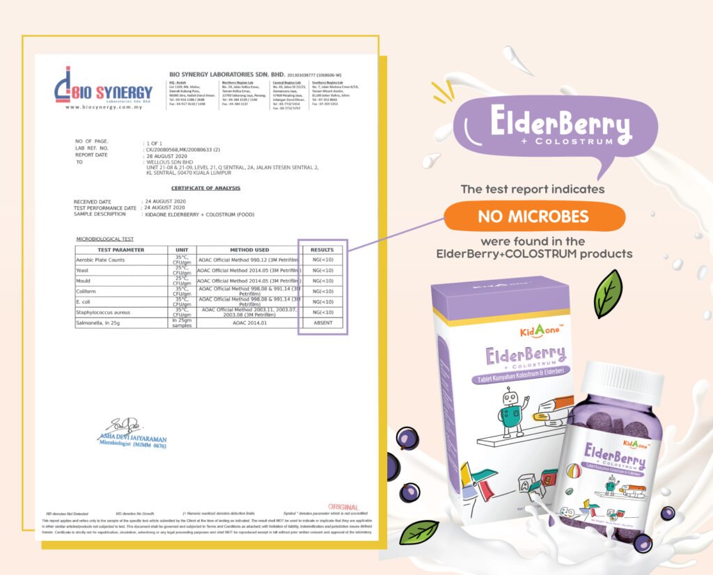 Kidaone Elderberry Colostrum | Wellous Australia 5 KIDAONE_microbial-ENG_cert
